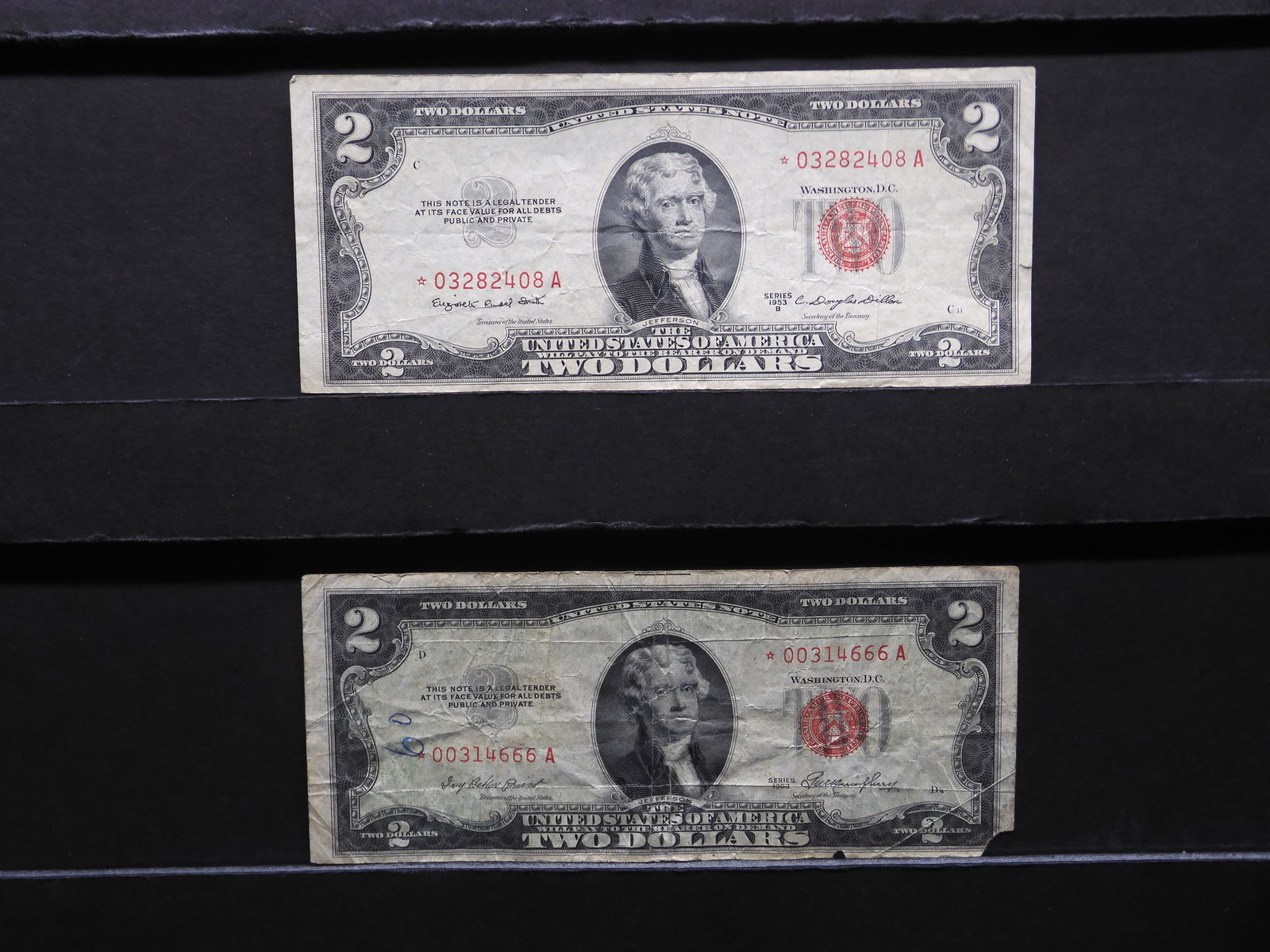 1953, 1953-B $2 Red Seal Notes, Both Star Replacements (1 of 3)