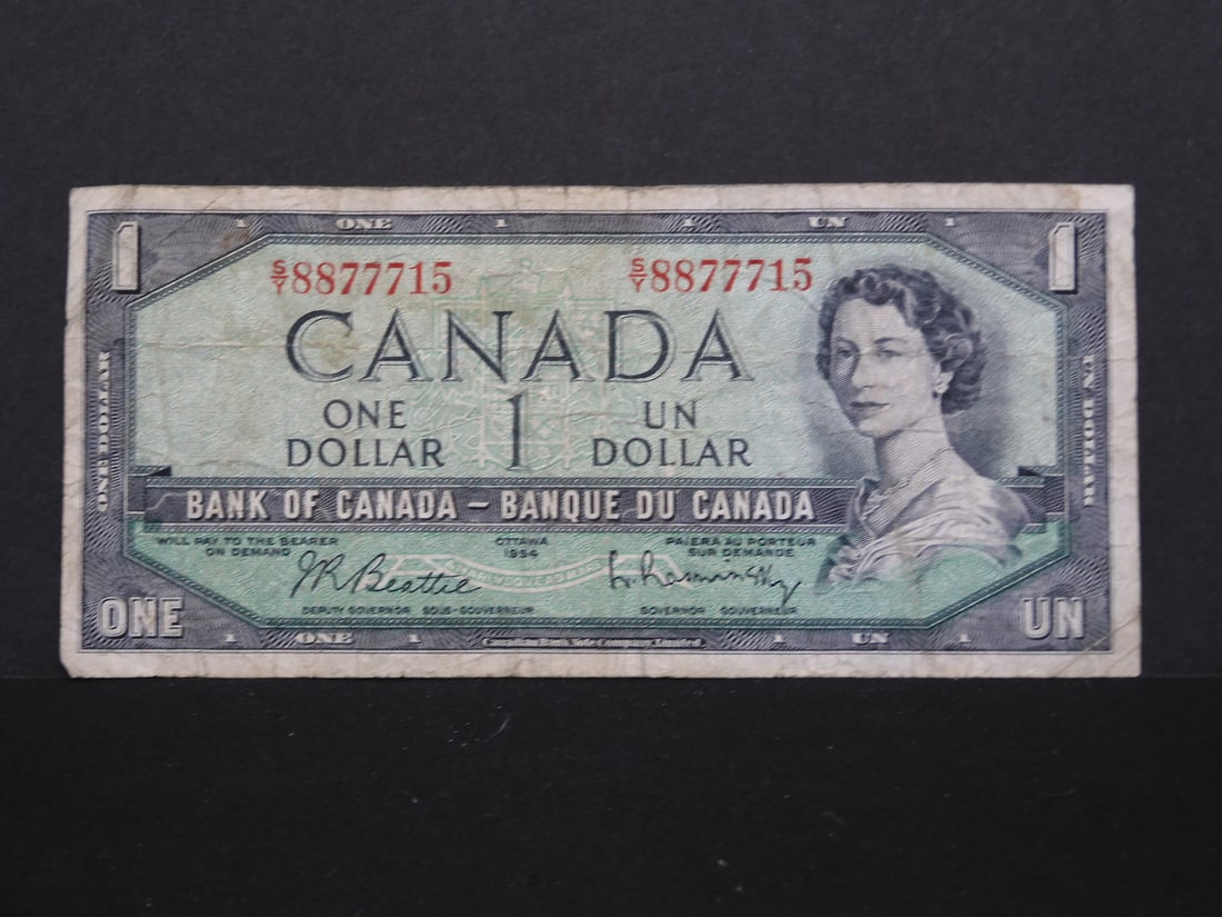 1954 Ottawa Canada $1 Bank Note, nice S/N (1 of 3)