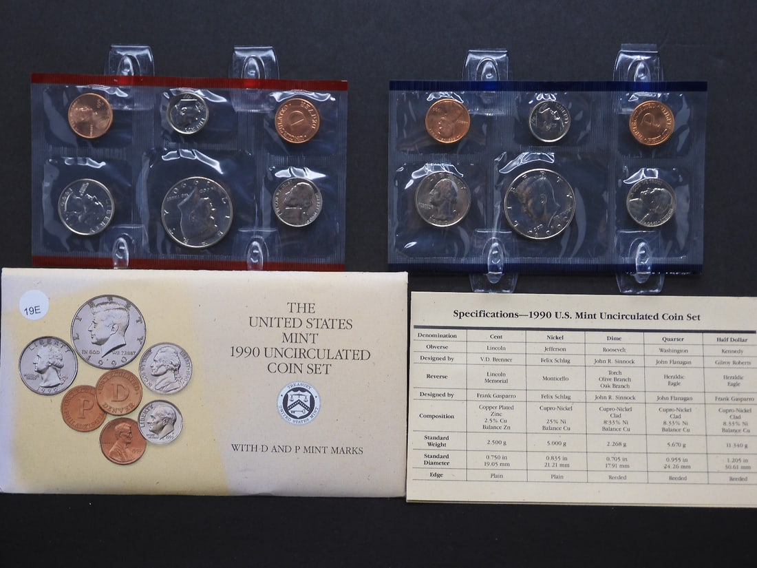 1990 US Mint P,D Uncirculated Coin Set, OGP (1 of 6)