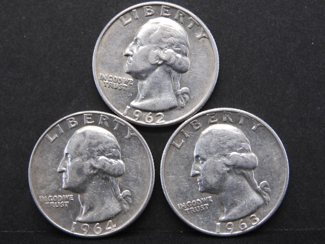 1962-D, 1963-D, 1964-D Washington Quarters- 90% Silver (1 of 2)