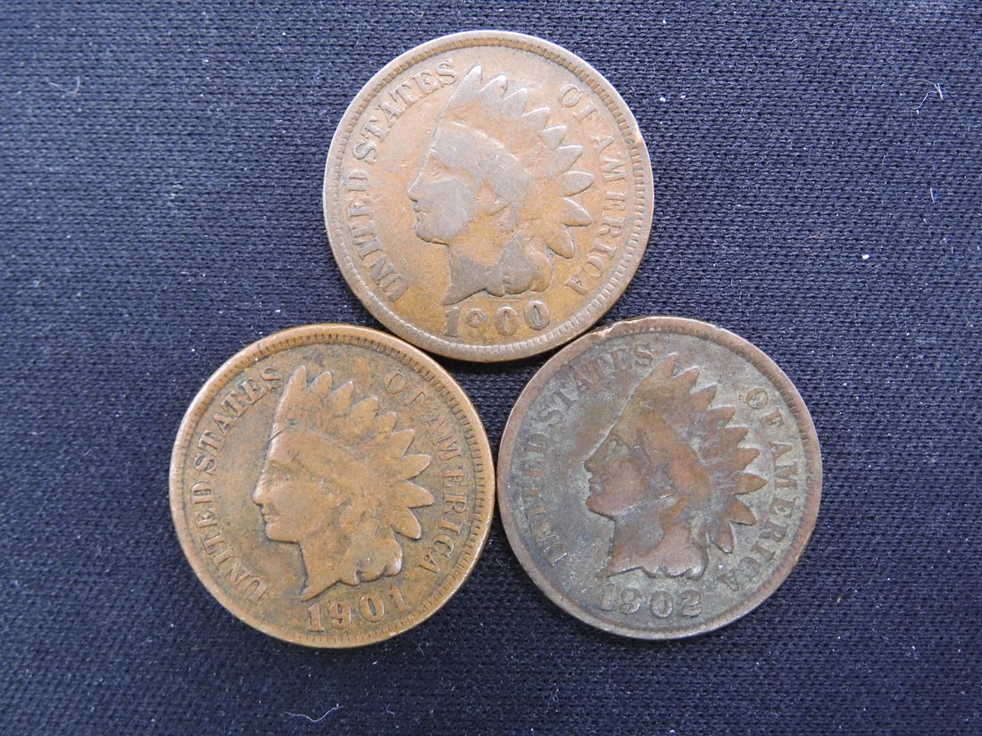 3 Consecutive, 1900/1901 & 1902 Indian Head pennies (1 of 2)