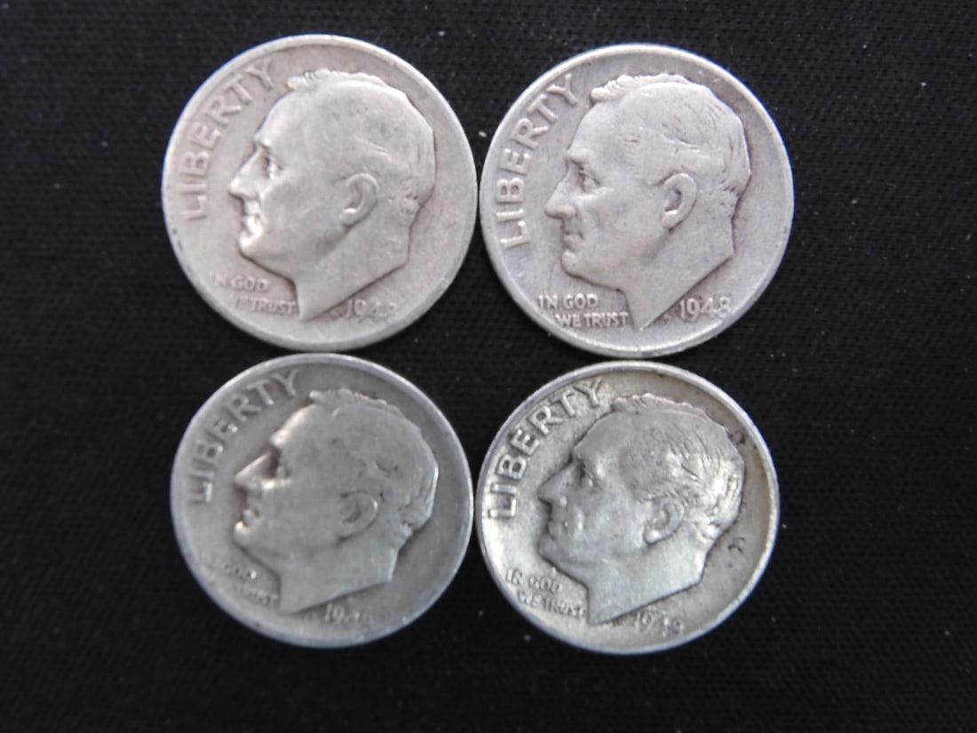 2-1948 S & 2-1948, 90% Silver, Roosevelt Dimes (1 of 2)