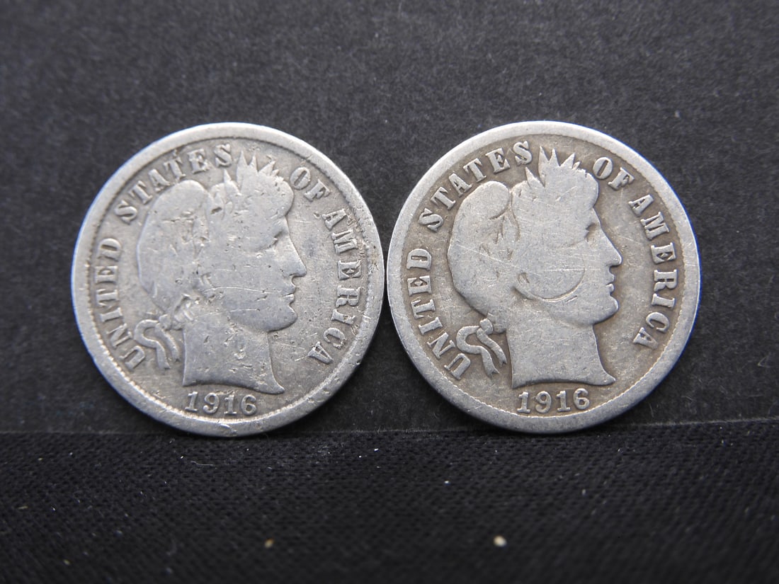 1916 P/S (Last Year) 90% Silver, Barber Dime, 108 Years old! (1 of 2)
