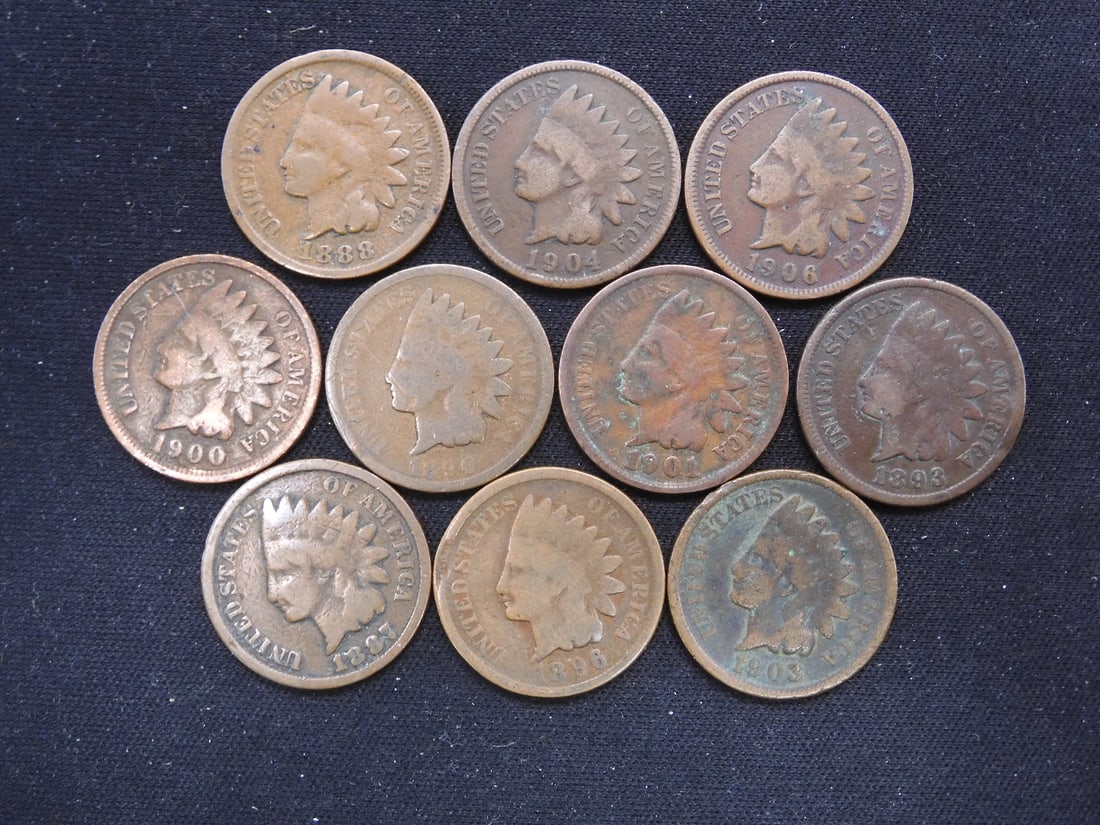 10 Assorted Indian Head Cents (1 of 2)