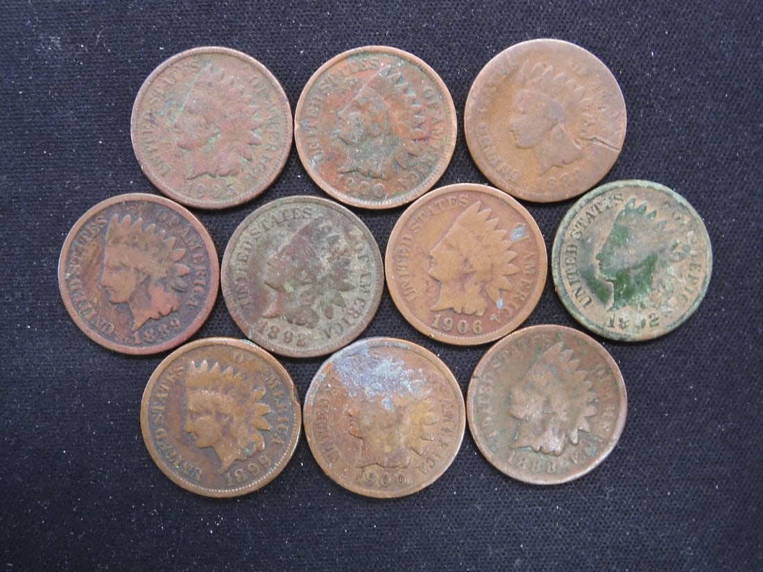 10 Assorted Indian Head Cents (1 of 2)