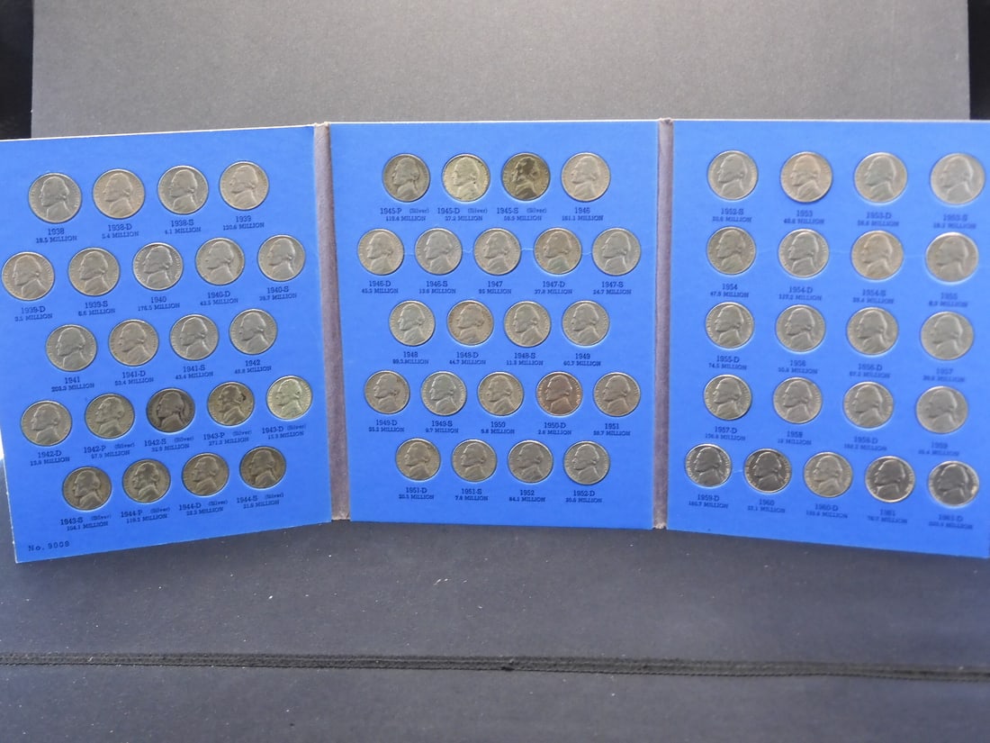Complete Book of Jefferson Nickels, 1938-61, Includes all 11 War Nickels 35% Silver- 65 Coins (1 of 5)