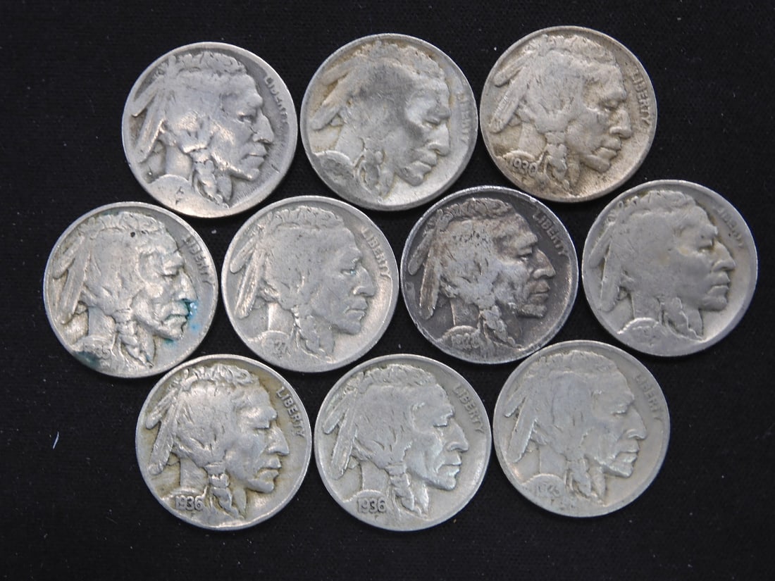 (10) Buffalo Nickels - Mixed Dates (1 of 2)