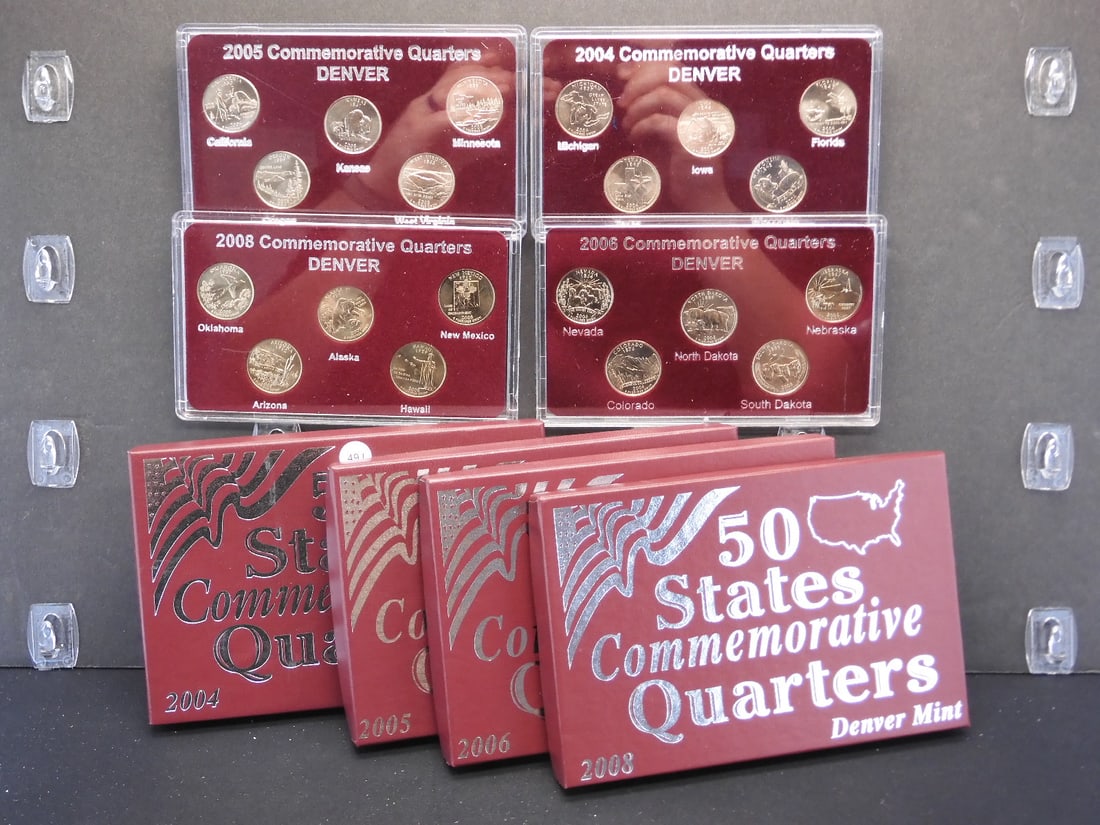 2004, 2005, 2006, 2008 Denver Mint State Quarter Sets (1 of 6)