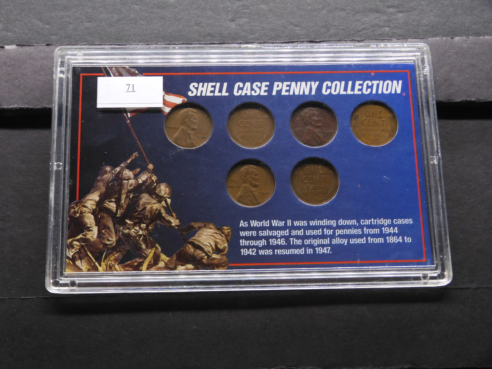 Shell Case Penny Collection - 6 Coins w/ Historic Facts in Holder (1 of 2)