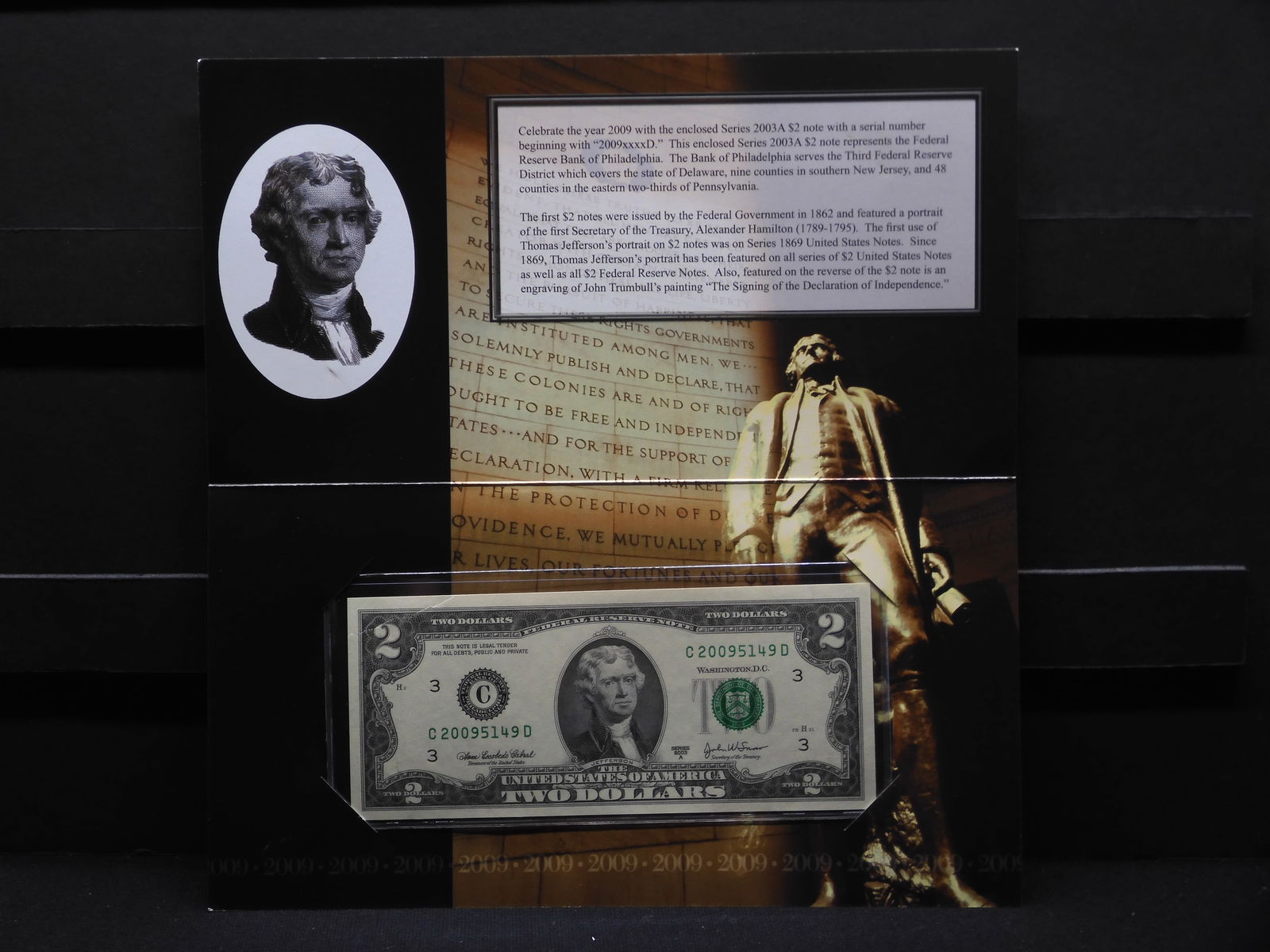 Series 2003-A  $2.00 Federal Reserve Note Bank of Philadelphia w/ History (1 of 5)