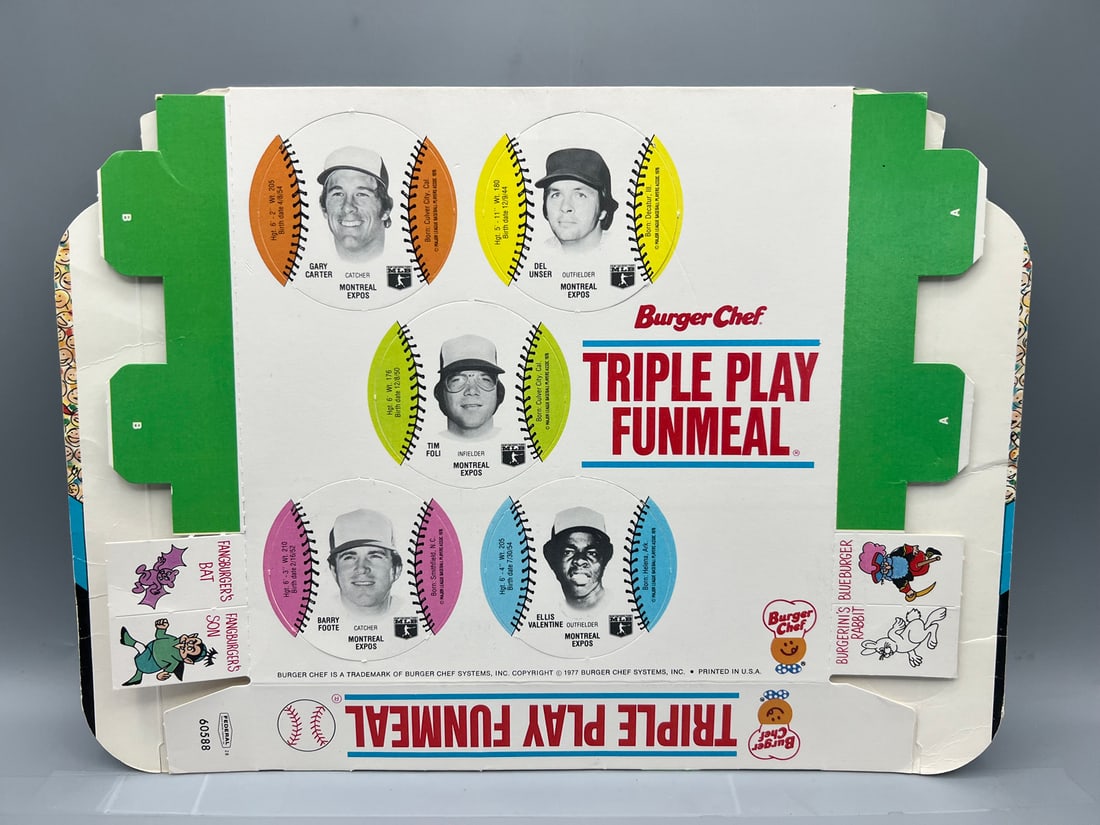 1977 Burger Chef Triple Play Funmeal Tray Complete Box W/ Baseball Discs - Gary Carter, Tony Perez (1 of 2)