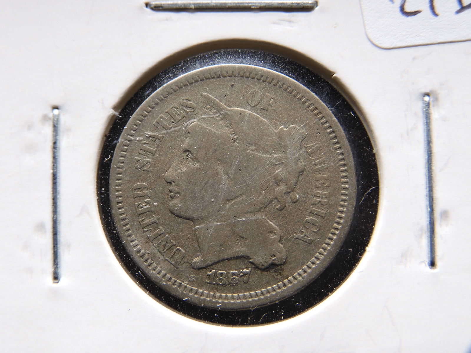 1867 Copper Nickel Three Cent Piece - Over 155 Years Old! (1 of 3)