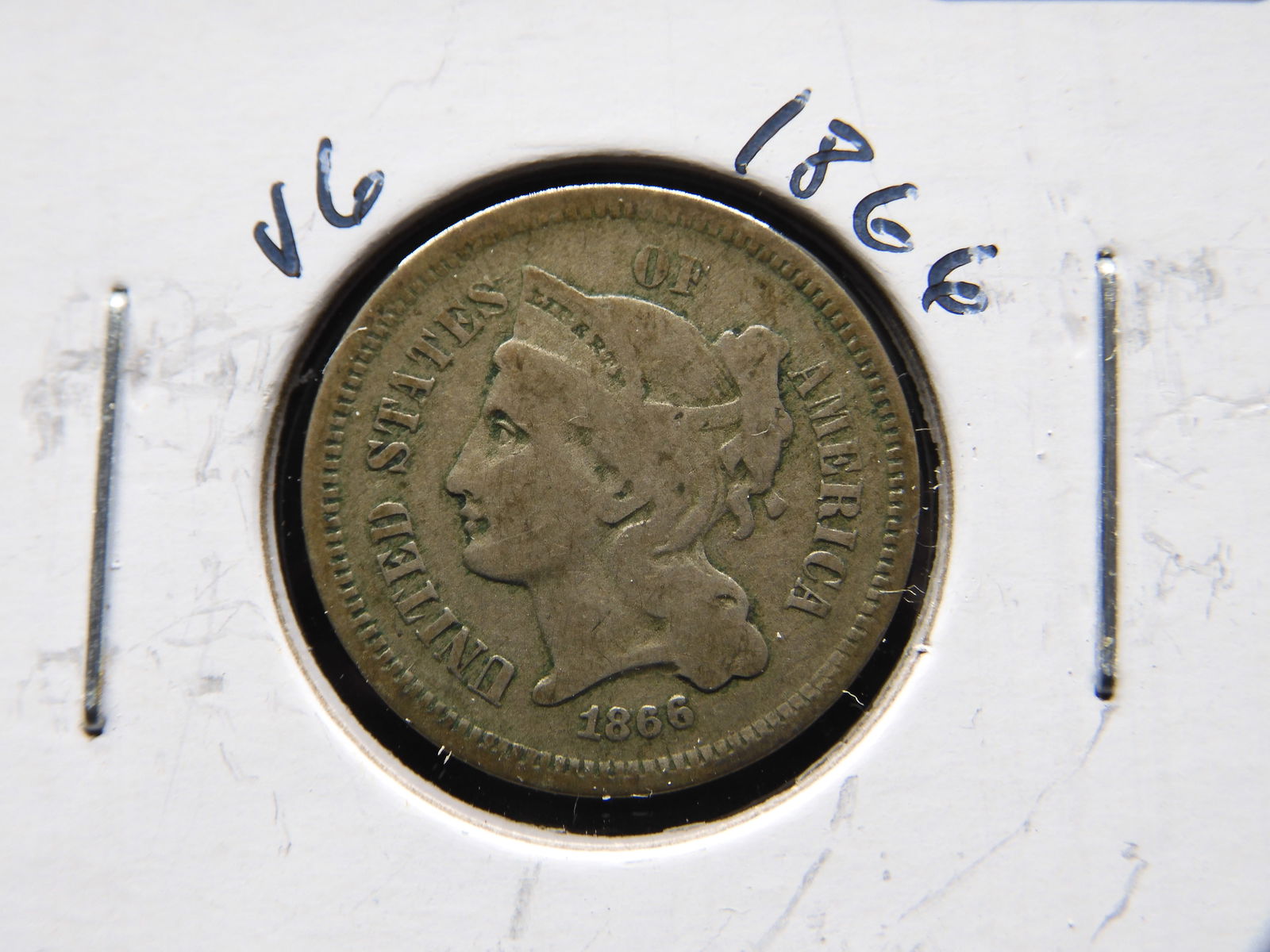 1866 Copper Nickel Three Cent Piece - Over 155 Years Old! (1 of 3)