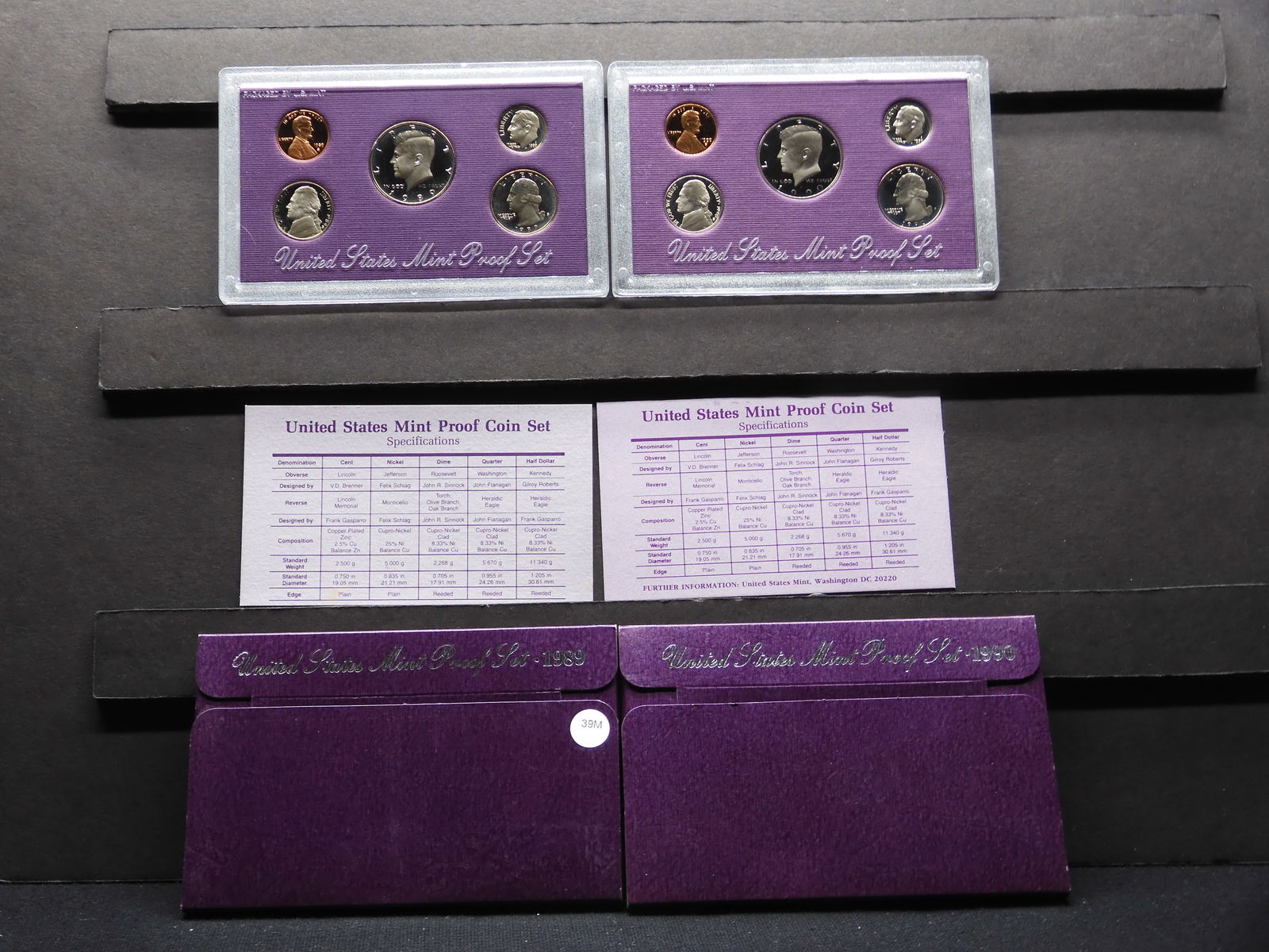 1989-S 1990-S United States Proof Sets With Original Gov't Packaging & COA's. 10 Coins.: 1989-S 1990-S United States Proof Sets With Original Gov't Packaging & COA's. 10 Coins.