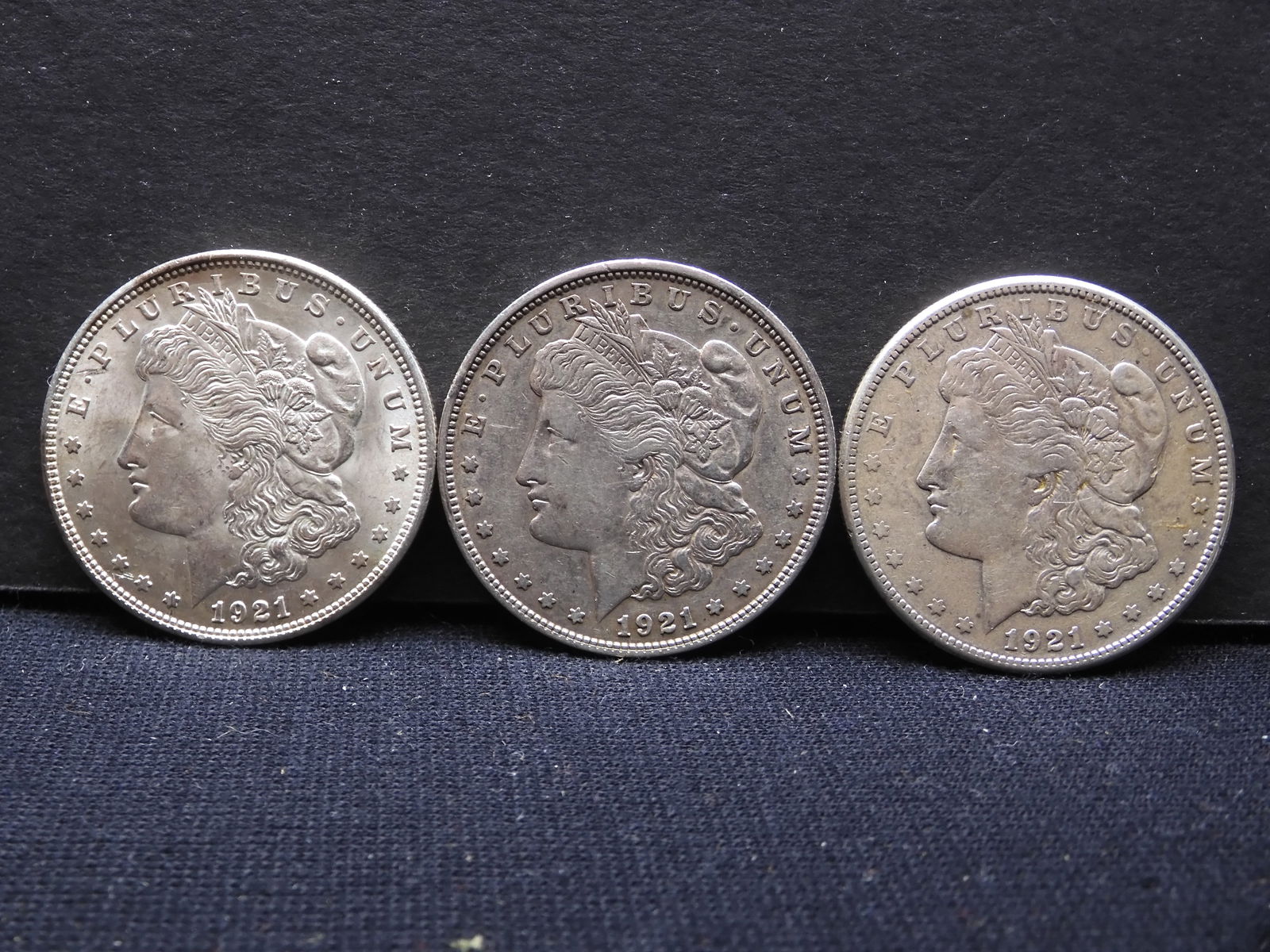 Set of Three Morgan Dollars 1921 P,D & S Year Set (1 of 2)