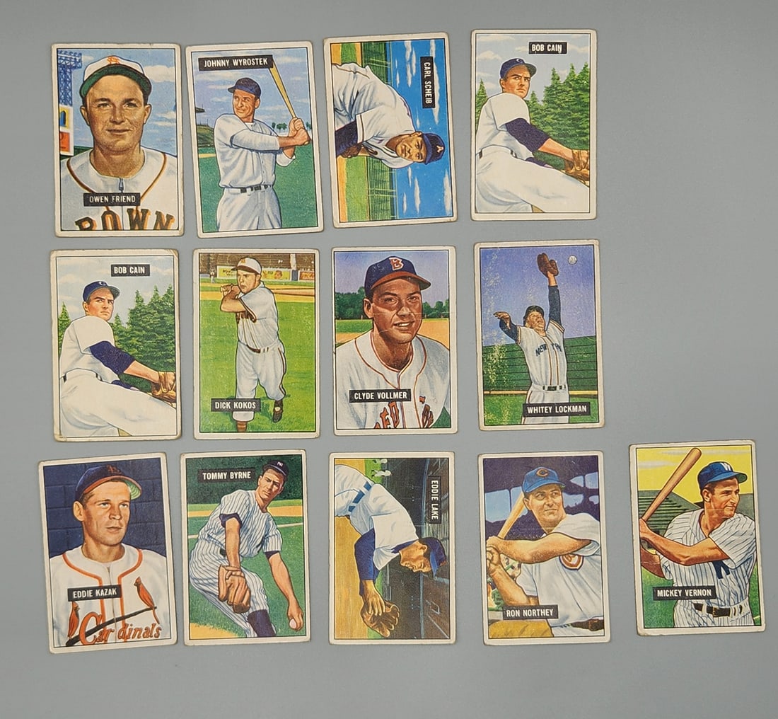 (13) 1951 Bowman Baseball Cards - Varying Conditions (1 of 2)
