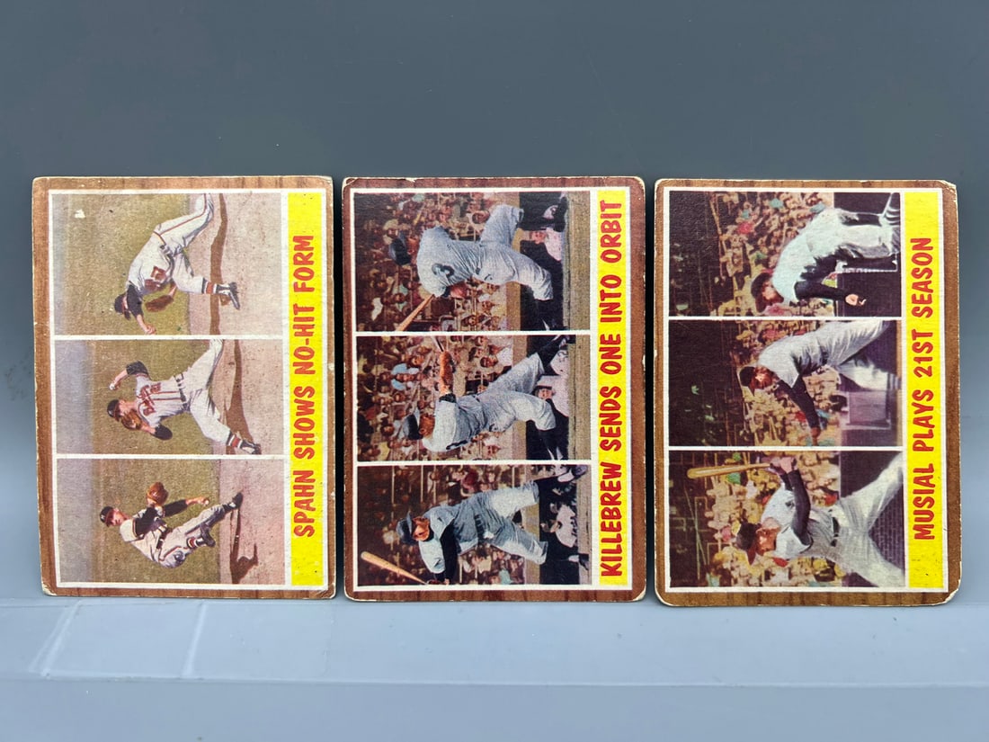 1962 Topps Warren Spahn Shows No Hit Form #312, Harmon Killebrew Sends One Into Orbit #316, & Stan (1 of 2)
