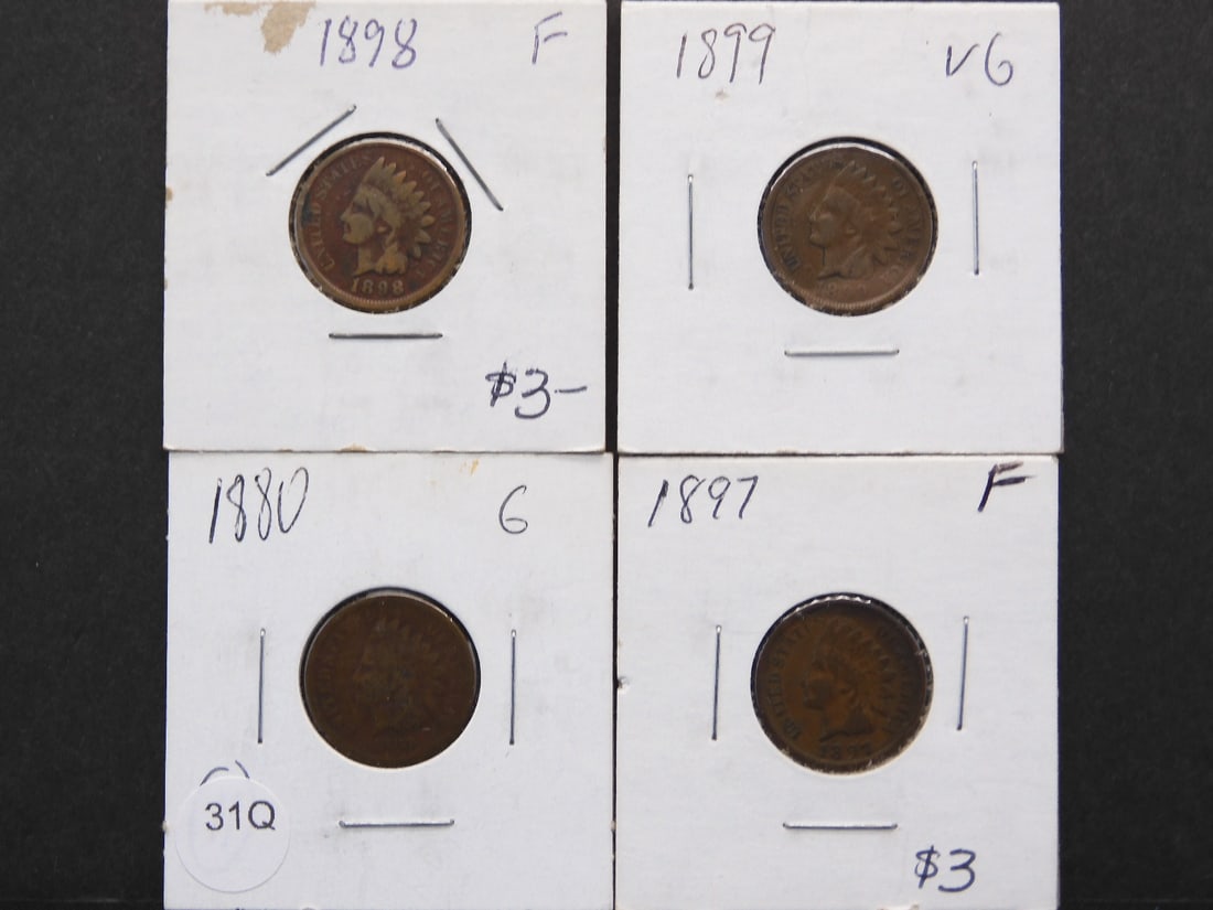 1880, 1897, 1898, 1899 Indian Head Cents (1 of 5)