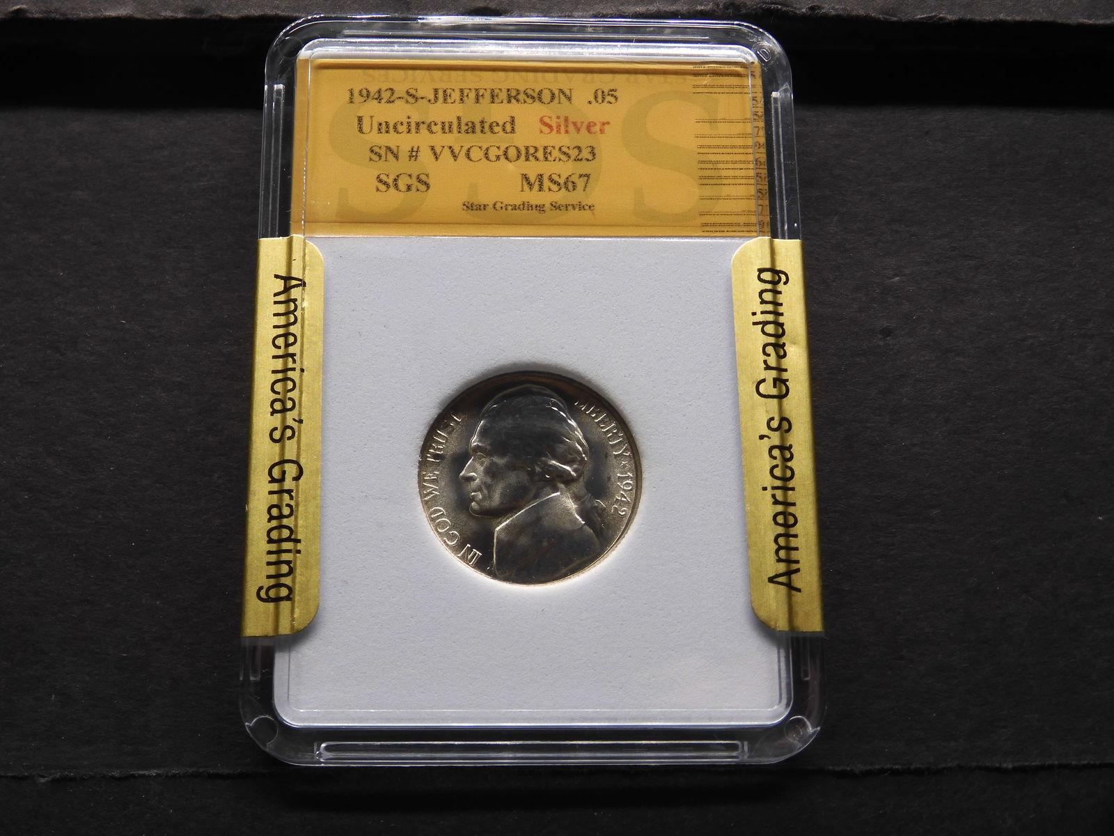 1942-S 35% Silver Jefferson War Nickel SGS Slabbed Uncirculated MS67 (1 of 4)
