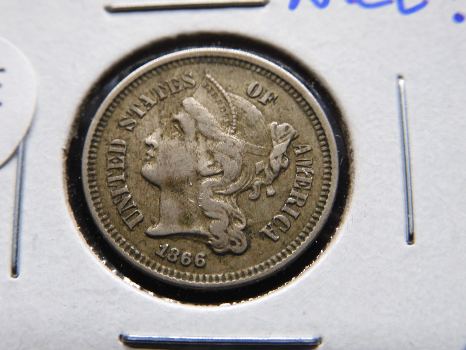 1866 US 3 Cent Nickel, GREAT Details (1 of 3)