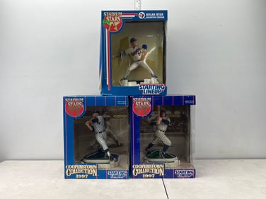 Lot of (3) 1997 Cooperstown Collection Starting Lineup Stadium Stars Nolan Ryan, Mickey Mantle, &