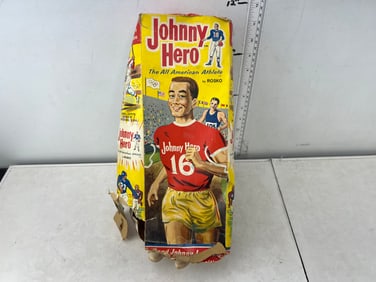 Vintage 1960s Rosko Johnny Hero All American Athlete Figure W/ Box - Electrical Tape On Arms -