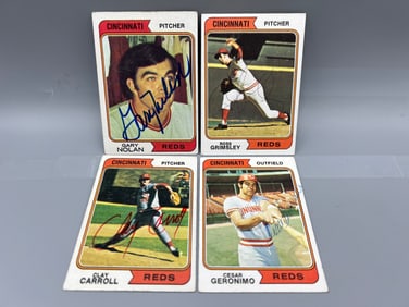 Lot of (4) 1974 Topps Cincinnati Reds Baseball Hand Signed Cards W/ Cesar Geronimo - No COA