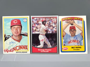 Lot of (3) Assorted Vintage Cincinnati Reds Baseball Hand Signed Cards - No COAs - George Foster,