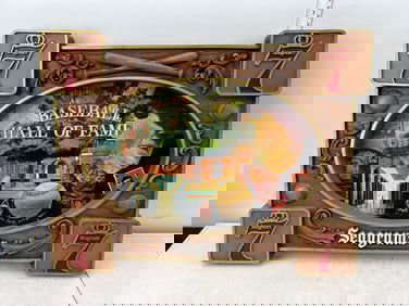 1970's Era Seagram's Baseball Babe Ruth Baseball Hall of Fame Faux Wood Sign