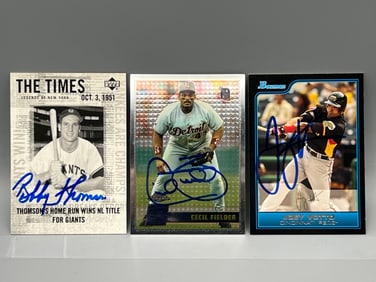 Lot of (3) Assorted Hand Signed Baseball Star Player Cards - Varying Conditions - Bobby Thomson,