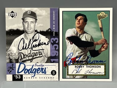 Carl Erskine & Bobby Thomson Hand Signed Baseball Cards - No COAs