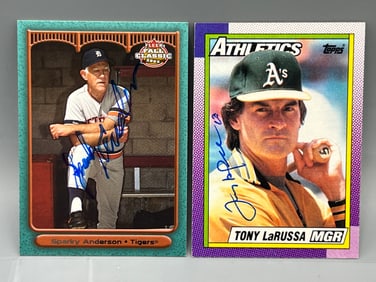 Sparky Anderson & Tony LaRussa Hand Signed Baseball Cards - No COAs