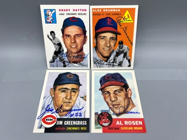 Lot of (4) Assorted 53' Topps & 54' Topps Archives Reprint Hand Signed Cards No COAs - Grady Hatton,