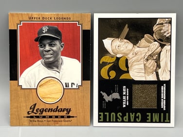 Lot of (2) Willie Mays Baseball Game Used & War Worn Relic Cards