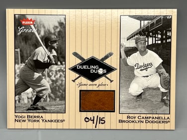 2002 Fleer Greats Yogi Berra & Roy Campanella Dueling Duos Campanella Game Worn Glove Patch Card