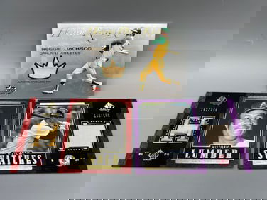 Lot of (3) Assorted Star Baseball Player Game Used/Worn Relic Cards - Reggie Jackson, Frank