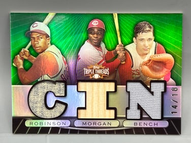 2007 Topps Triple Threads Frank Robinson/Joe Morgan/Johnny Bench Triple Emerald Game Used Jersey/Bat