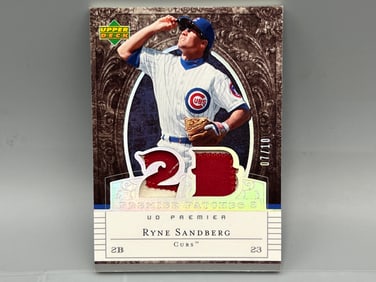 2007 Upper Deck Premier Ryne Sandberg Premier Patches Game Used 2 Color Patch #07/10