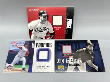 Lot of (3) Assorted Baseball Star Player Game Used Jersey Relic Cards - Varying Conditions - Carlton