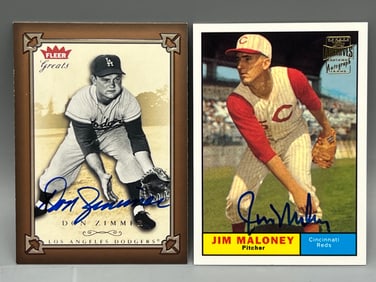 Don Zimmer Hand Signed Autograph & Jim Maloney Topps Archives Certified Auto - No COA For Zimmer