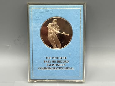 Pete Rose Franklin Mint Solid Bronze Commemorative Limited Edition Base Hit Record Eyewitness Medal