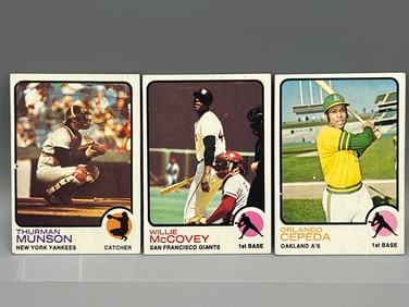 Lot of (3) 1973 Topps Baseball Star Player Cards - Varying Conditions - Thurman Munson, Willie