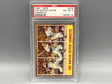 1962 Topps Mickey Mantle The Switch Hitter Connects #318 PSA VG-EX 4