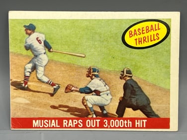 1959 Topps Baseball Thrills Stan Musial Raps Out 3000th Hit #470