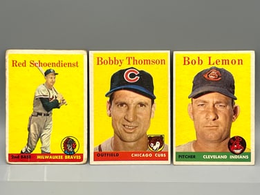Lot of (3) 1958 Topps Baseball Star Player Cards - Varying Conditions - Red Schoendienst, Bobby