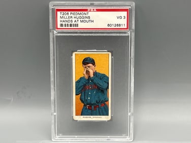 1909-11 T206 Miller Huggins Hands At Mouth Piedmont Back PSA VG 3
