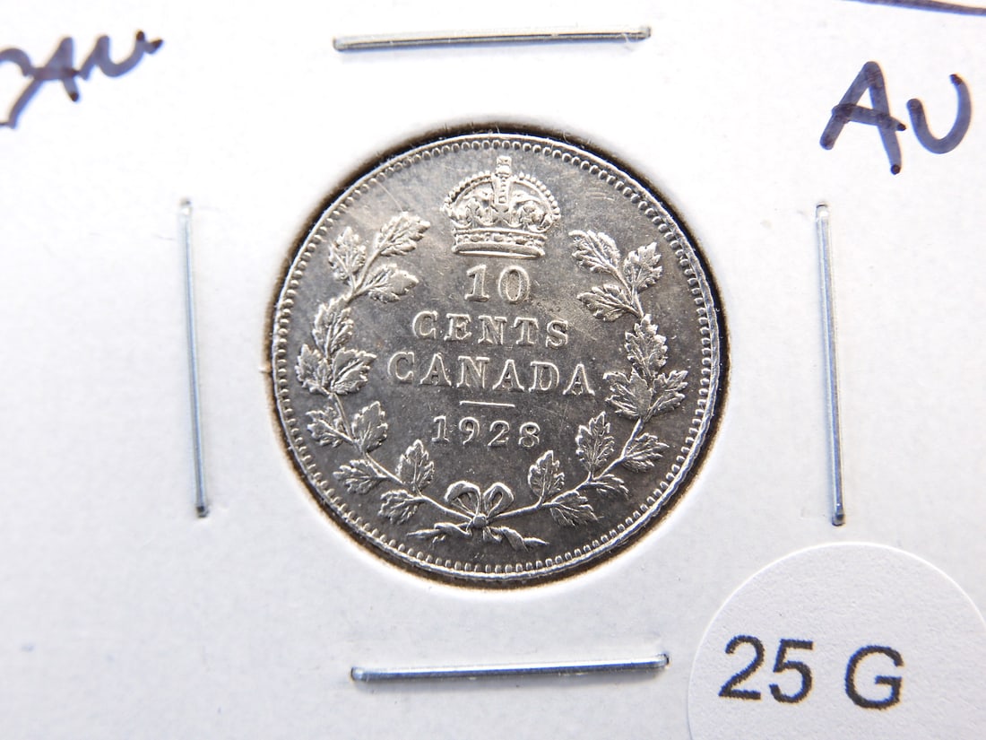 1928 Canada 10 Cents.  AU. (1 of 3)