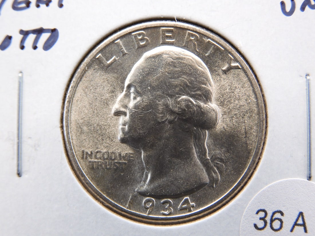 1934 Light Motto Washington Quarter. UNC. (1 of 3)