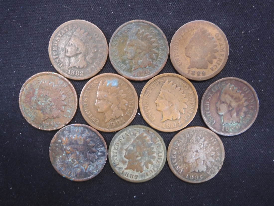 10 Assorted Indian Head Cents (1 of 3)