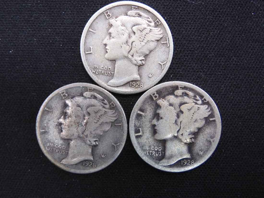 1928-P+D+S Silver Mercury Dimes (1 of 2)